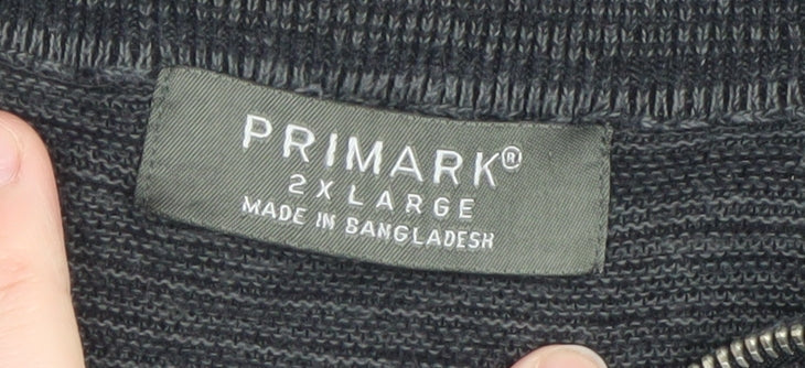 Primark Men's Grey 2XL 1/4 Zip High Neck Cotton Jumper