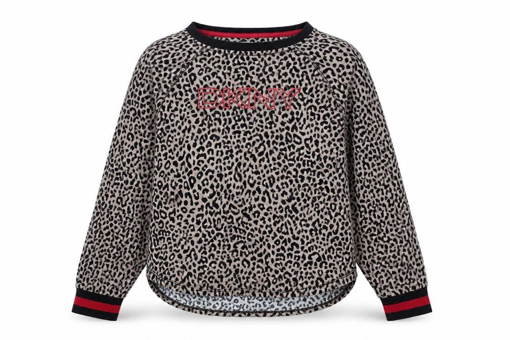 DKNY Women Beige Leopard Print Pullover Jumper Size L Long Sleeve