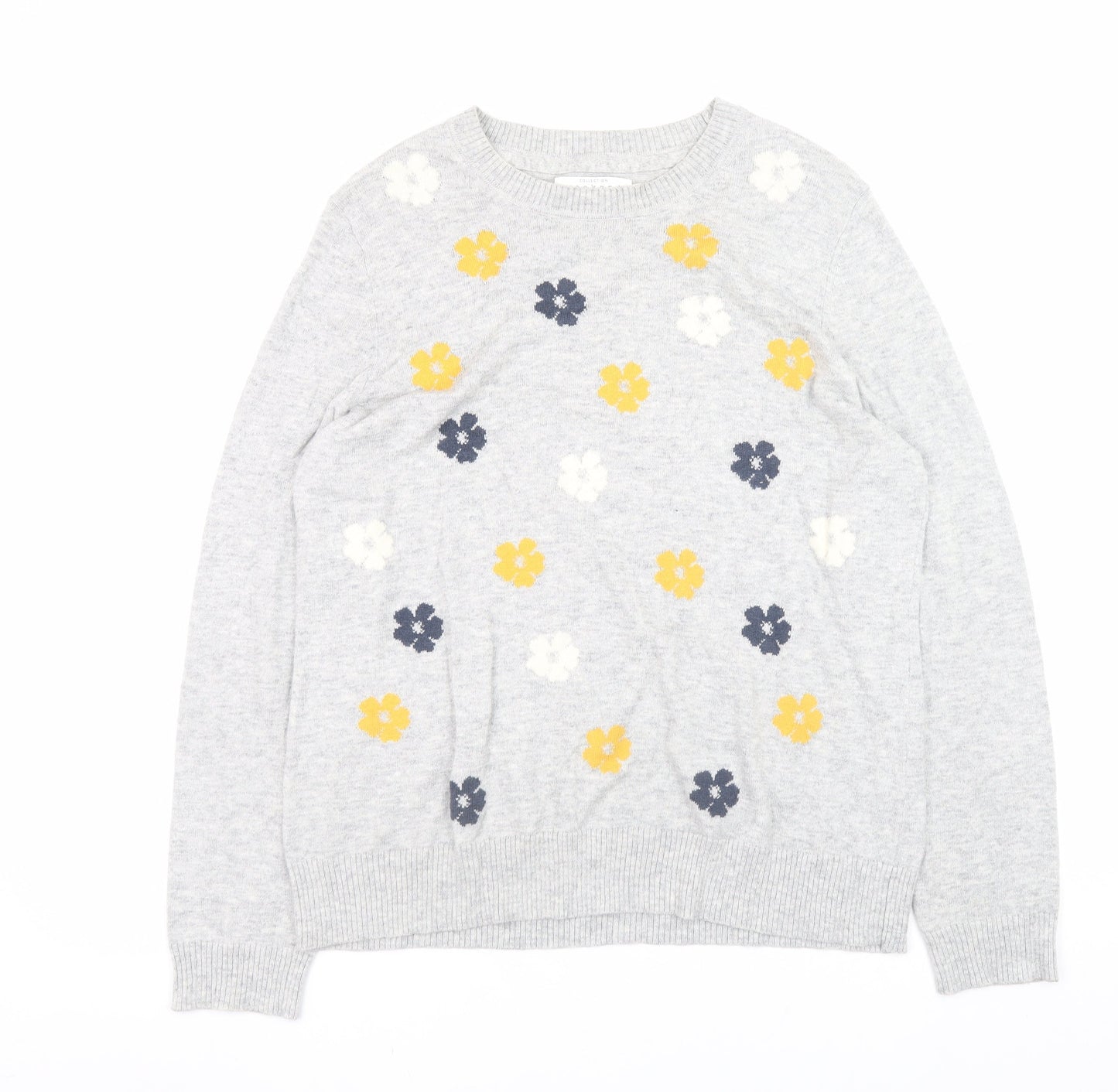 John Lewis Women’s Grey Floral Knit Crew Neck Jumper Size 14