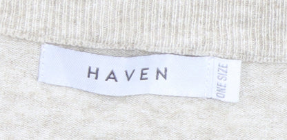 Haven Women Beige Sequin Star V-Neck Relaxed Pullover Jumper One Size