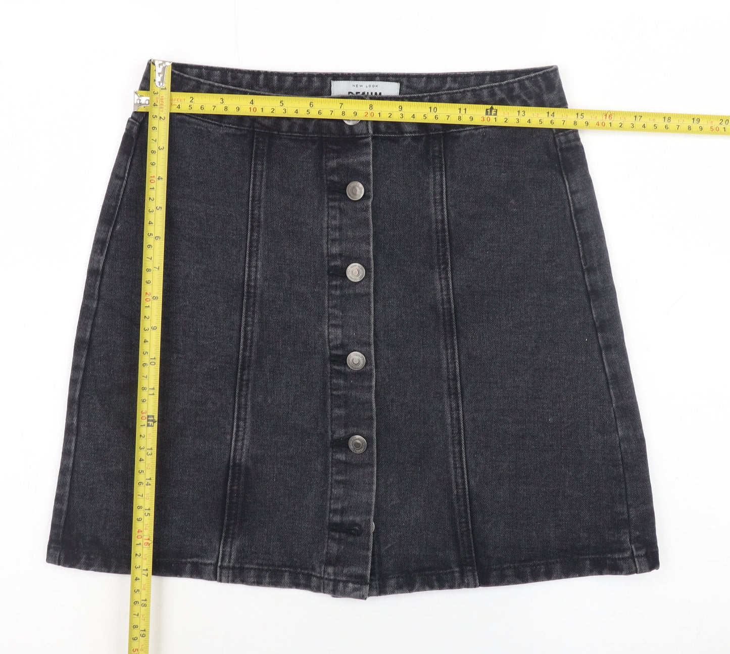 New Look Women’s Black Denim A-Line Button Mini Skirt UK 10