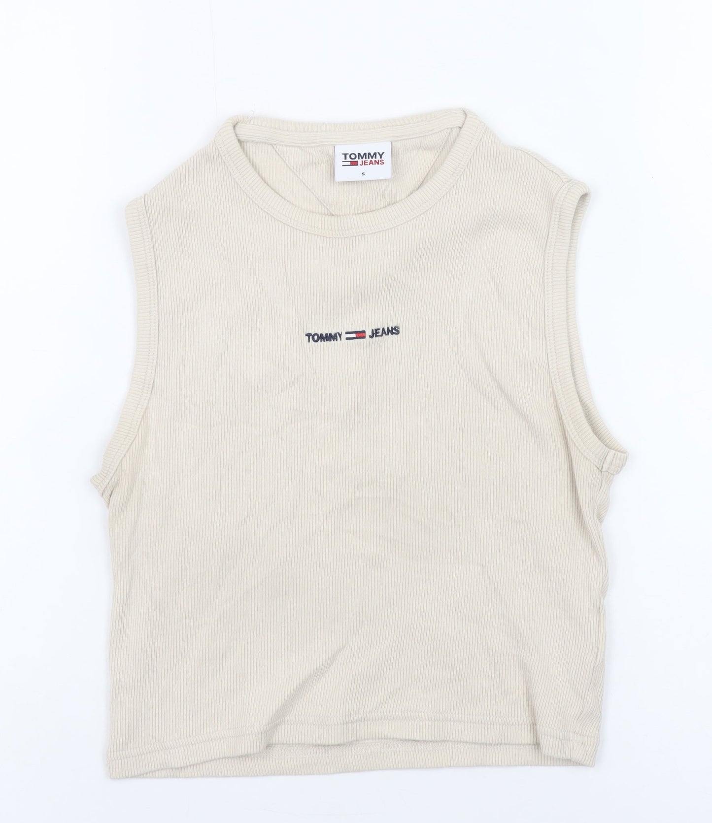 Tommy Jeans Women's Beige Cropped Tank Top S Cotton Elastane