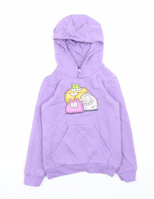 Adidas Boys Purple Graphic Pullover Hoodie 7-8 Years Hooded Sweatshirt