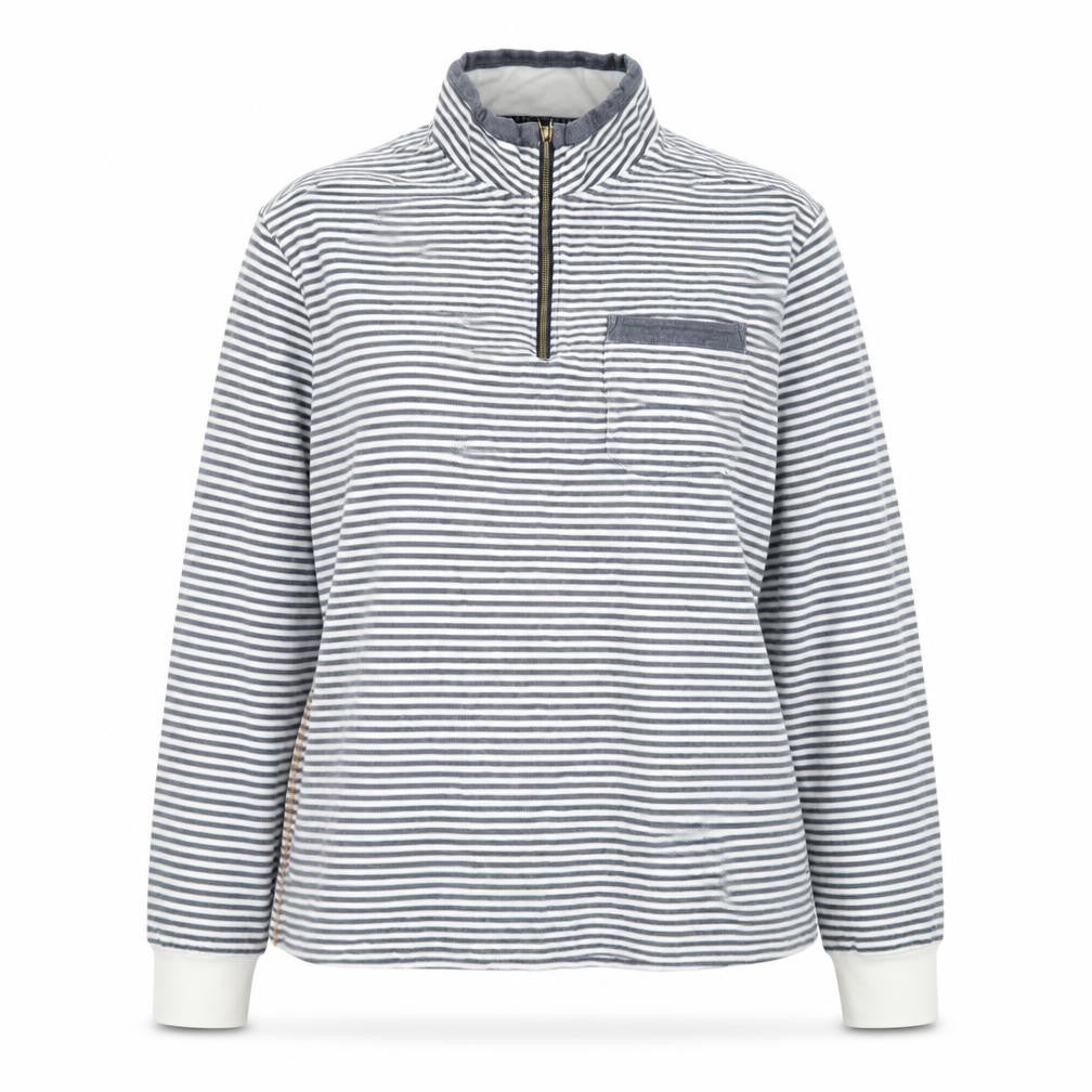 White Stuff Women’s Blue Striped 1/2 Zip Cotton Jacket XXL