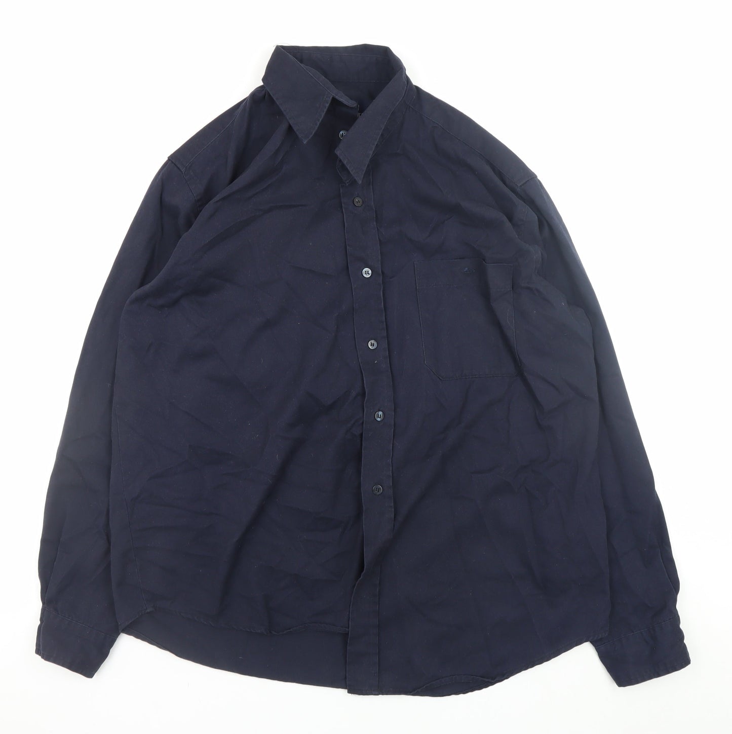 EA Menswear Navy Long Sleeve Button-Up Shirt L Classic Fit