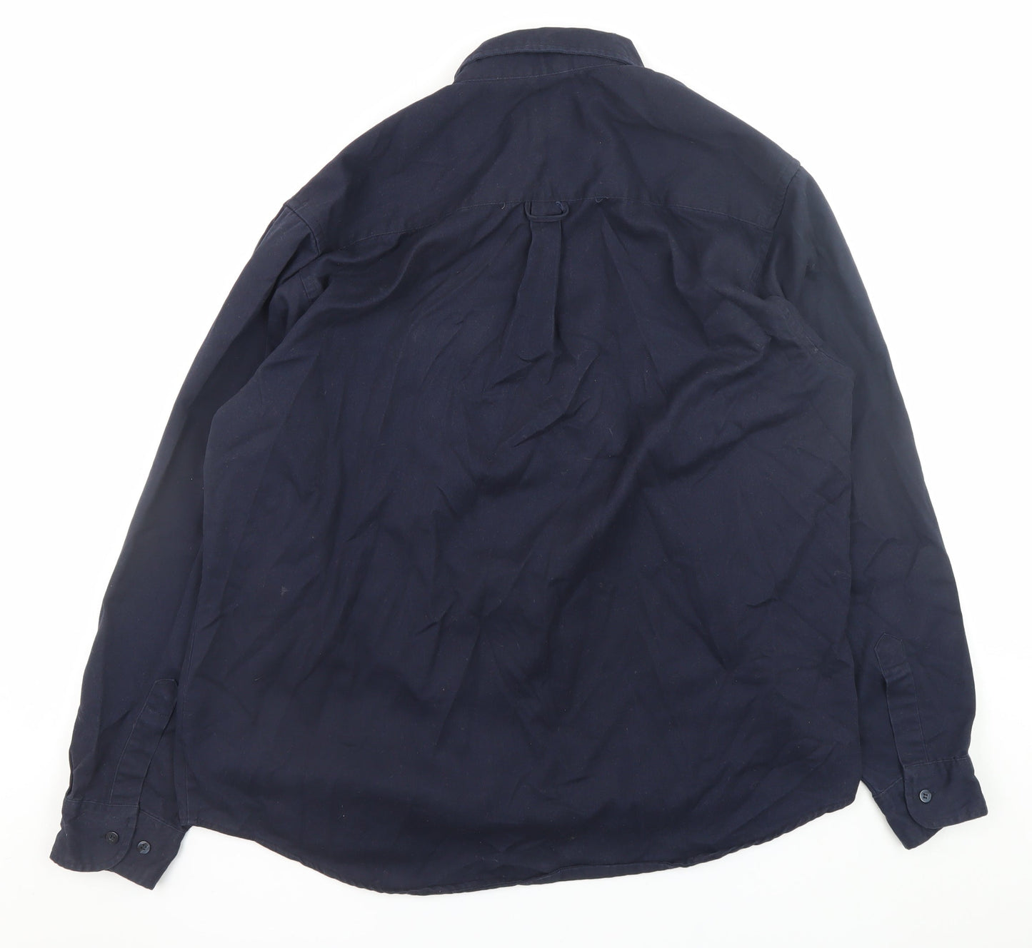 EA Menswear Navy Long Sleeve Button-Up Shirt L Classic Fit