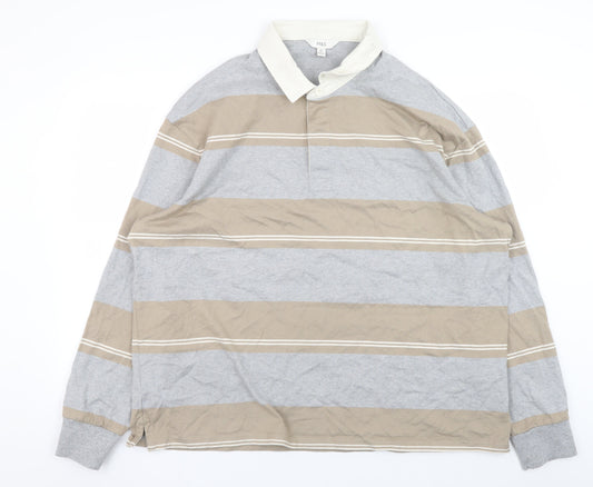 Marks and Spencer Mens Beige Grey Striped Collared 2XL Pullover Sweatshirt