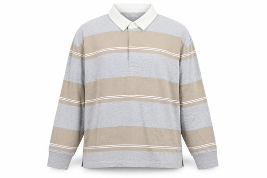 Marks & Spencer Mens Beige Grey Striped Collared 2XL Pullover Sweatshirt