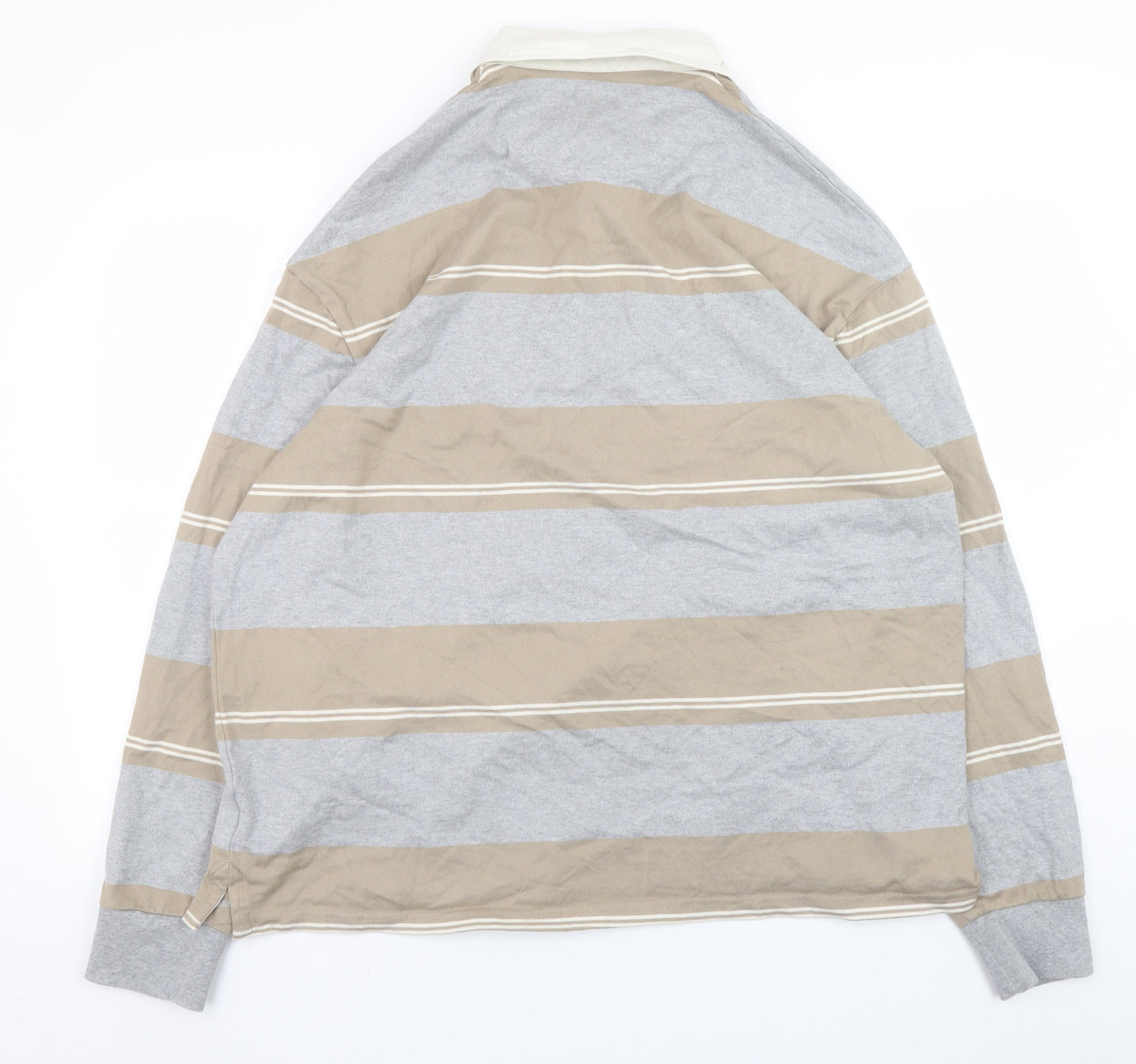 Marks and Spencer Mens Beige Grey Striped Collared 2XL Pullover Sweatshirt