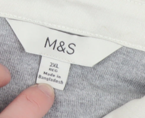 Marks and Spencer Mens Beige Grey Striped Collared 2XL Pullover Sweatshirt