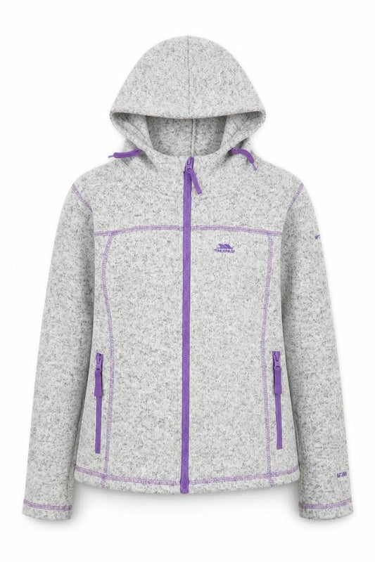 Front view of Trespass girls’ grey hooded full zip fleece jacket 9-10 years