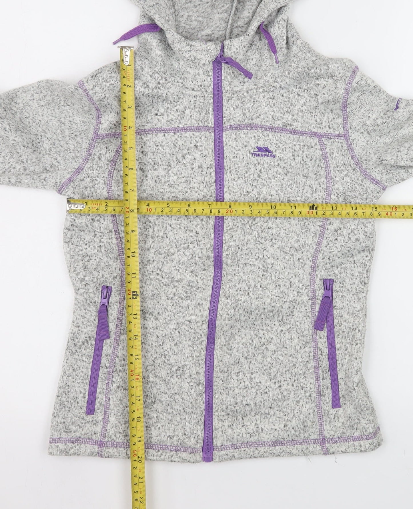 Trespass Girls Grey Hooded Full Zip Fleece Jacket 9-10 Years