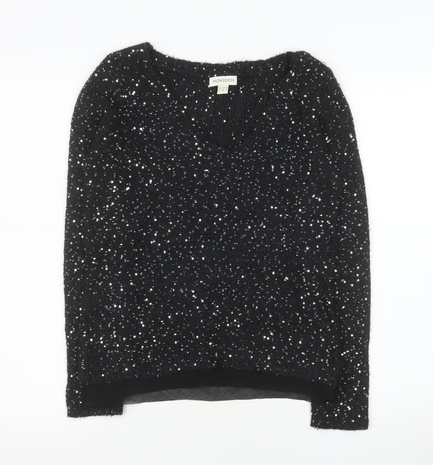 Monsoon Women's Black Sequin V-Neck Pullover Jumper Size 8