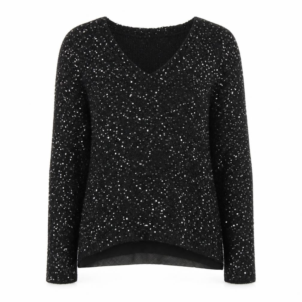 Monsoon Women's Black Sequin V-Neck Pullover Jumper Size 8