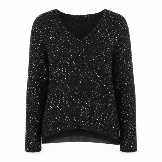 Monsoon Women's Black Sequin V-Neck Pullover Jumper Size 8