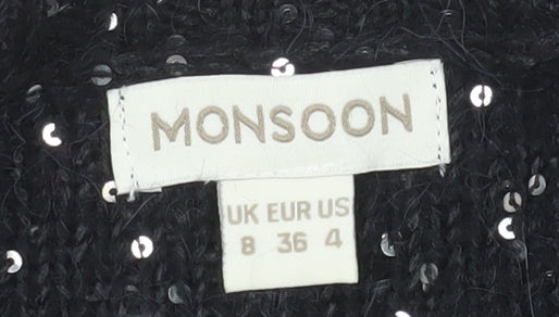 Monsoon Women's Black Sequin V-Neck Pullover Jumper Size 8