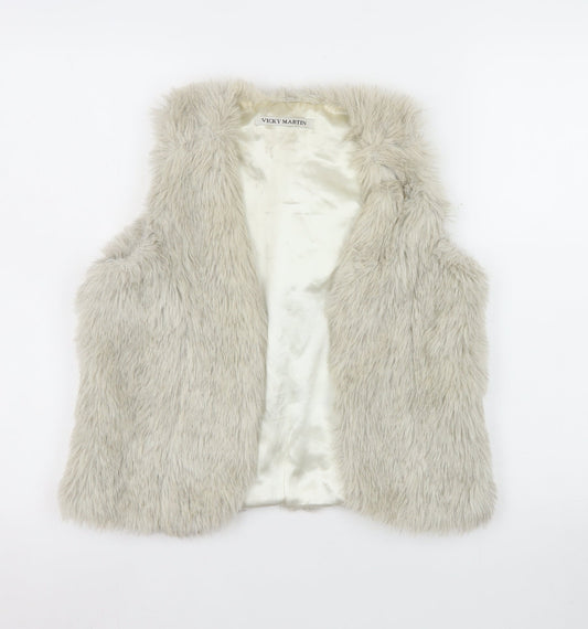 Vicky Martin Womens Beige Faux Fur Waistcoat Size 10 Regular Lined