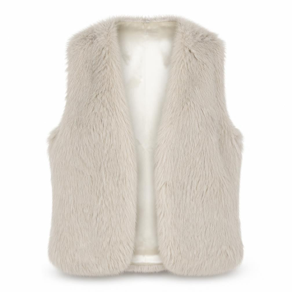 Vicky Martin Womens Beige Faux Fur Waistcoat Size 10 Regular Lined