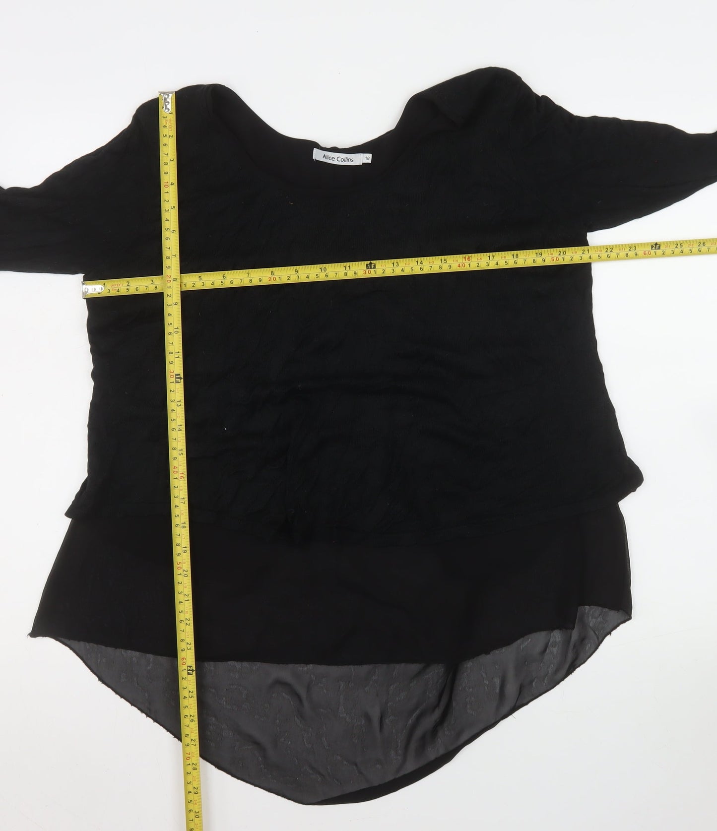 Alice Collins Women's Black Size 16 Tunic Blouse Bow Back Detail