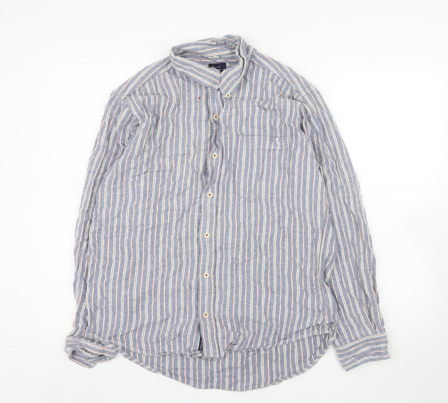 Smart Standard Men’s Blue Striped Cotton Long Sleeve Casual Shirt L