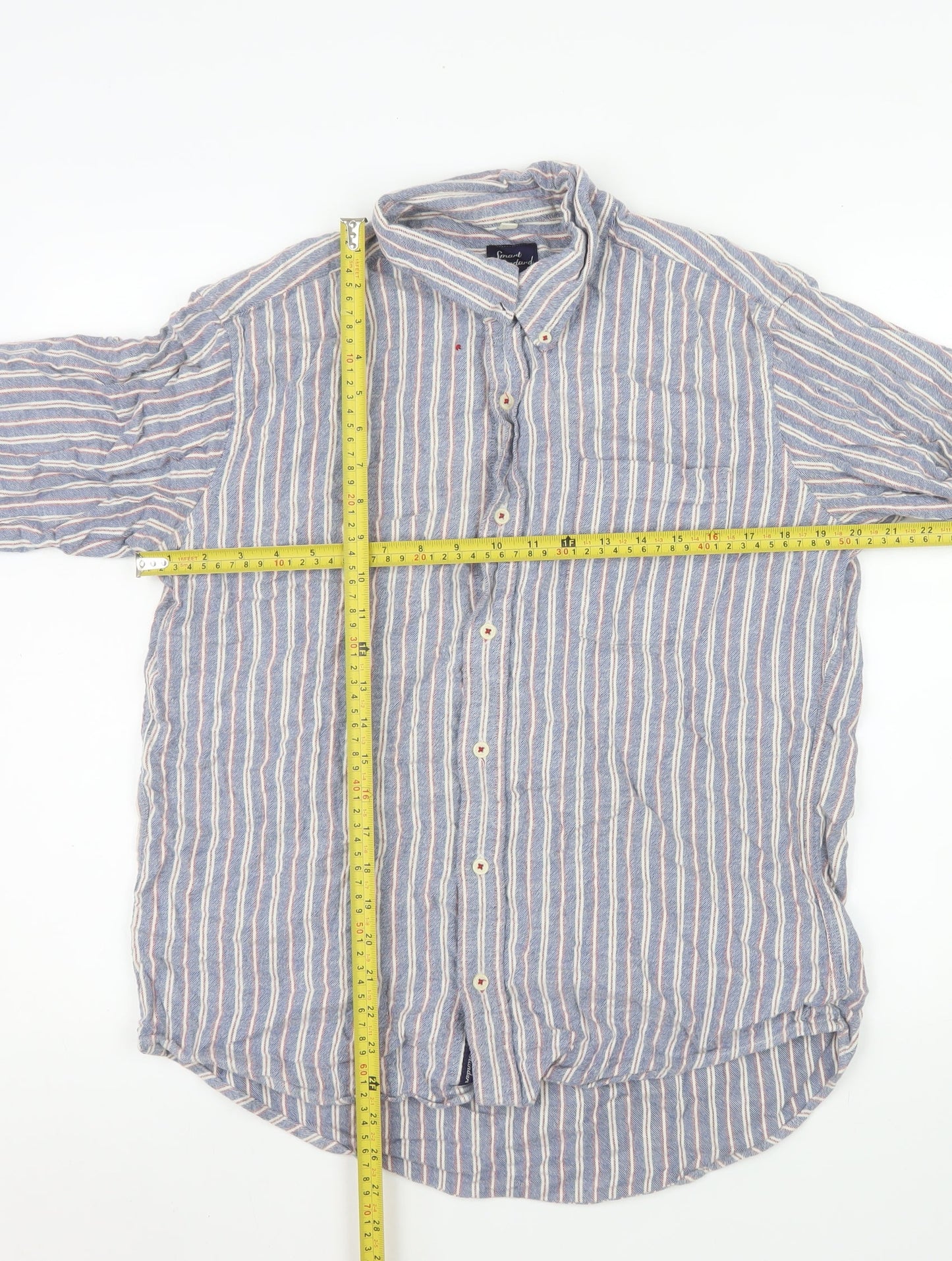 Smart Standard Men’s Blue Striped Cotton Long Sleeve Casual Shirt L