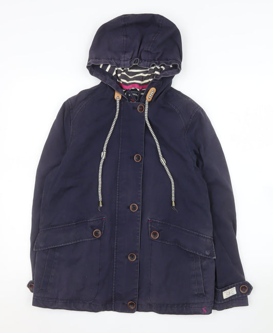 Joules Womens Navy Waterproof Hooded Jacket UK 10 Cotton Lined Casual Coat