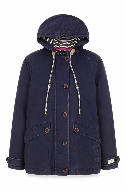 Joules Womens Navy Waterproof Hooded Jacket UK 10 Cotton Lined Casual Coat
