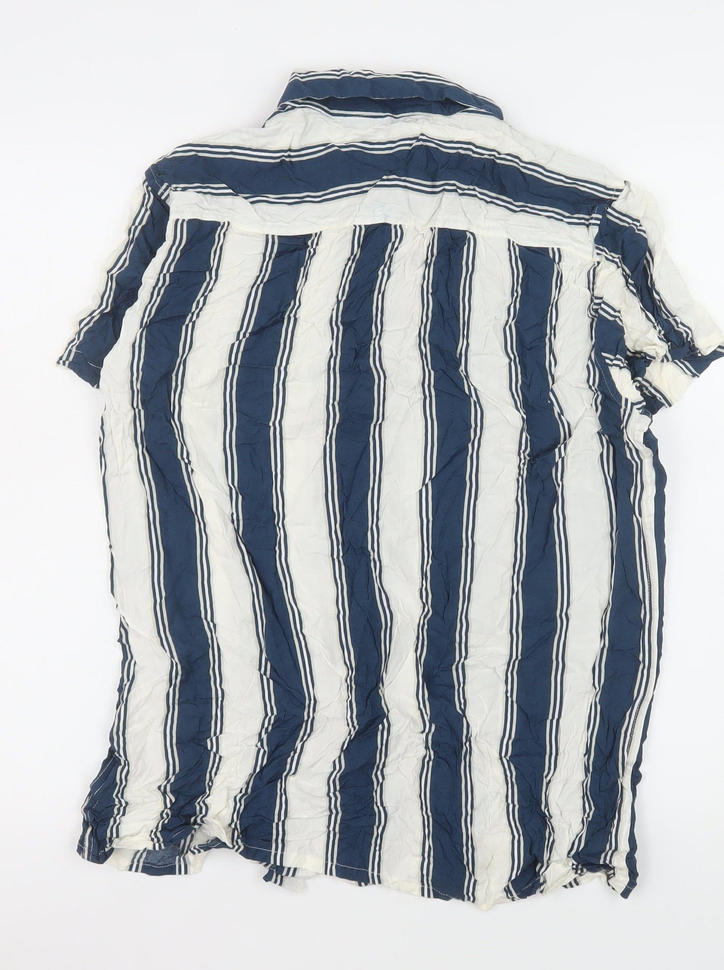 Outrage London Men's Blue Striped Short Sleeve Button-Up Shirt L