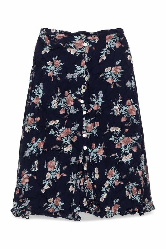 Etam Womens Blue Floral Button A-Line Knee Length Skirt Size 16