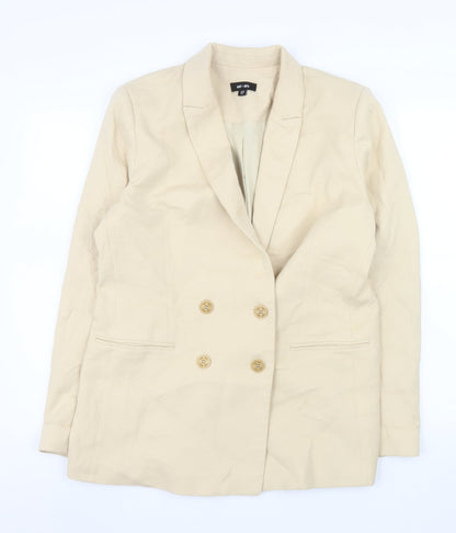 Saint + Sofia Women Beige Double-Breasted Blazer UK 14 Lined Cotton