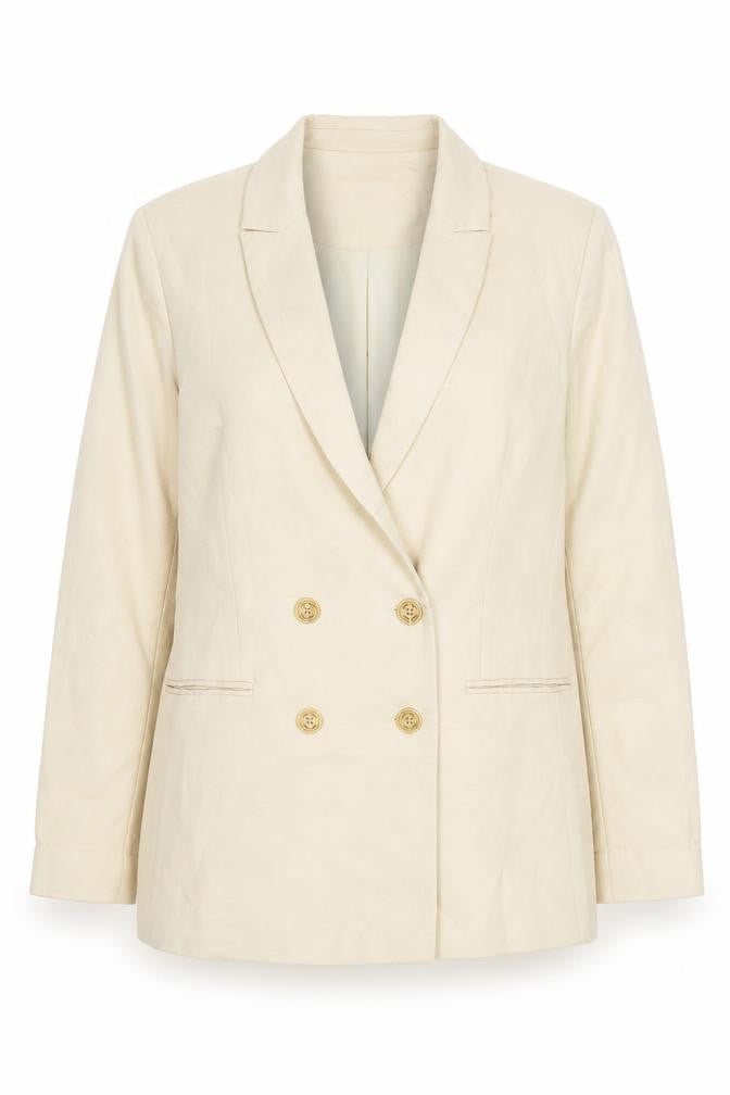 Saint + Sofia Women Beige Double-Breasted Blazer UK 14 Lined Cotton