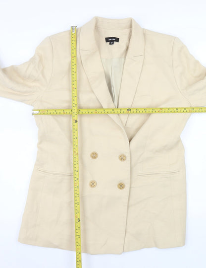 Saint + Sofia Women Beige Double-Breasted Blazer UK 14 Lined Cotton