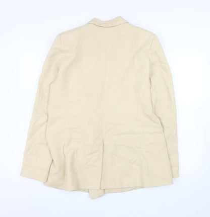 Saint + Sofia Women Beige Double-Breasted Blazer UK 14 Lined Cotton