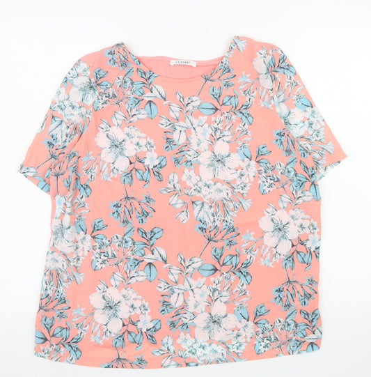 Marks and Spencer Women Pink Floral Blouse Size 16 Short Sleeve