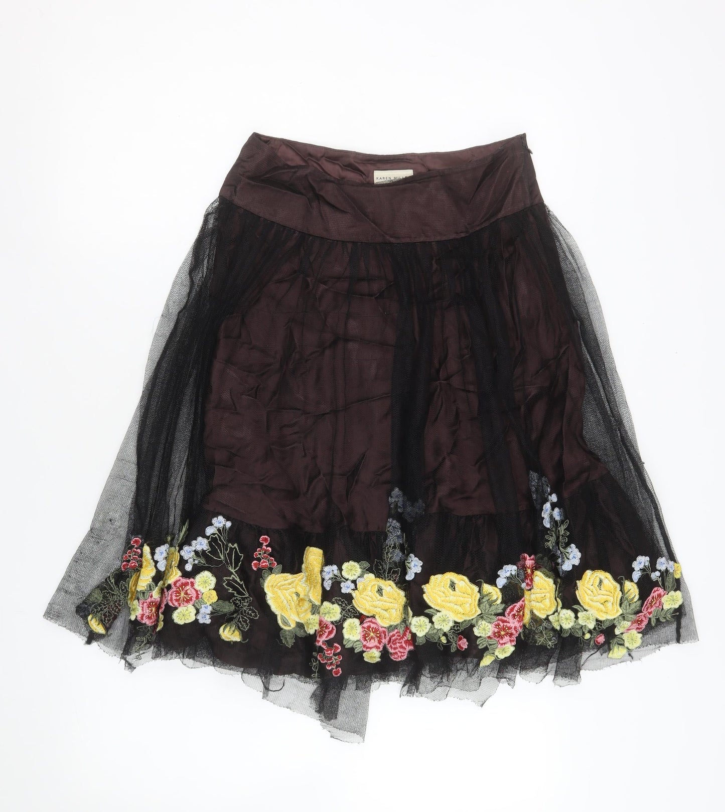 Karen Millen Women Black Floral Embroidered A-Line Skirt Size 8