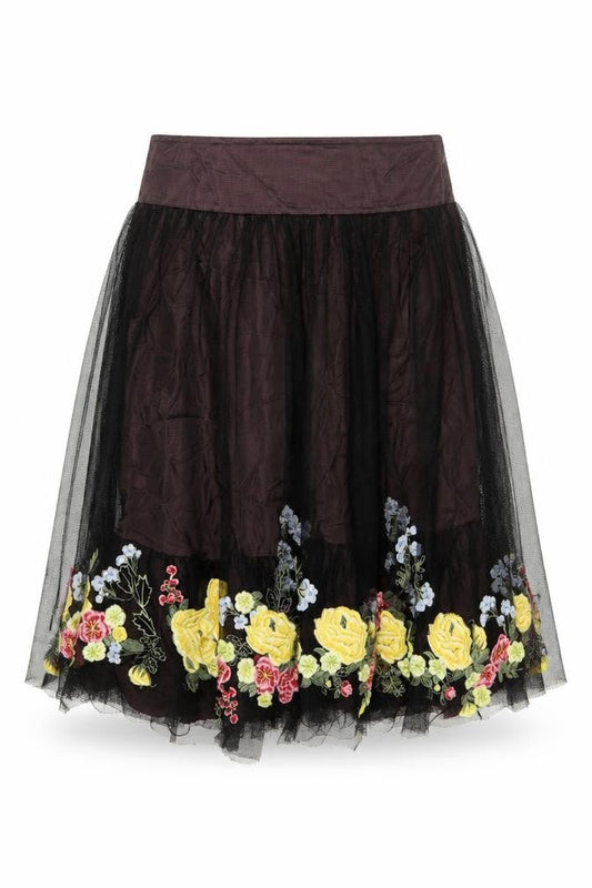 Karen Millen Women Black Floral Embroidered A-Line Skirt Size 8