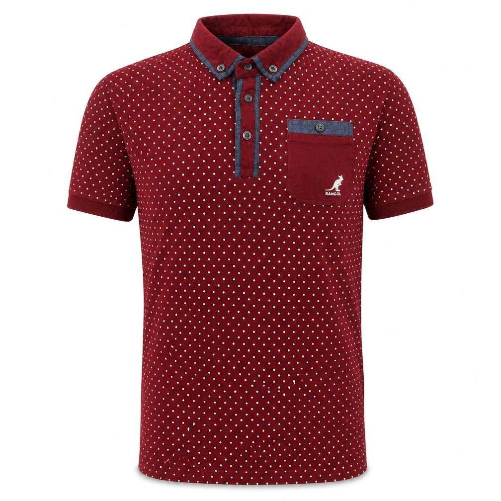 Kangol Men’s Red Polka Dot Short Sleeve Cotton Polo Shirt Size S