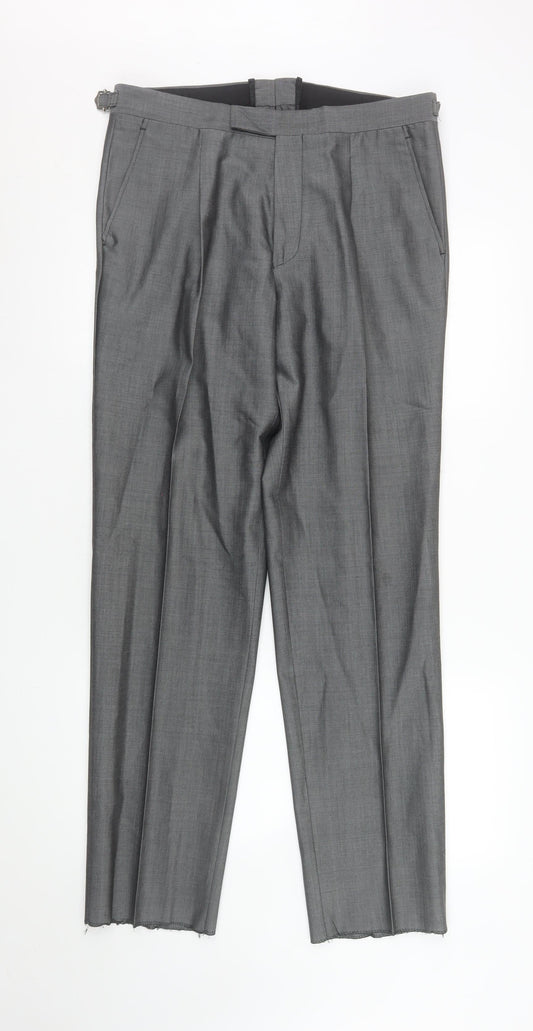 Torre Cerimonia Men's Grey 34R Wool Blend Pleated Dress Trousers