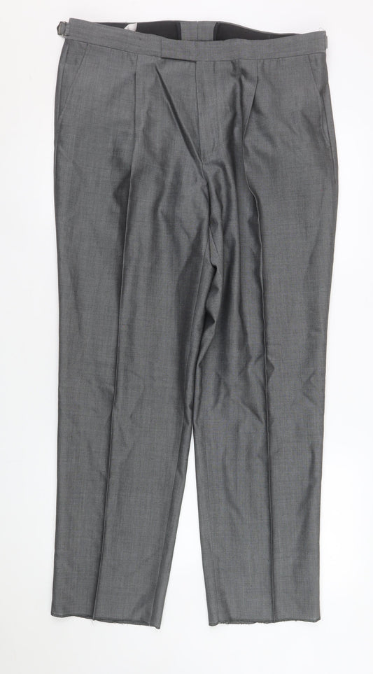 Torre Men’s Grey Pleated Formal Wool Blend Dress Trousers Size 38R