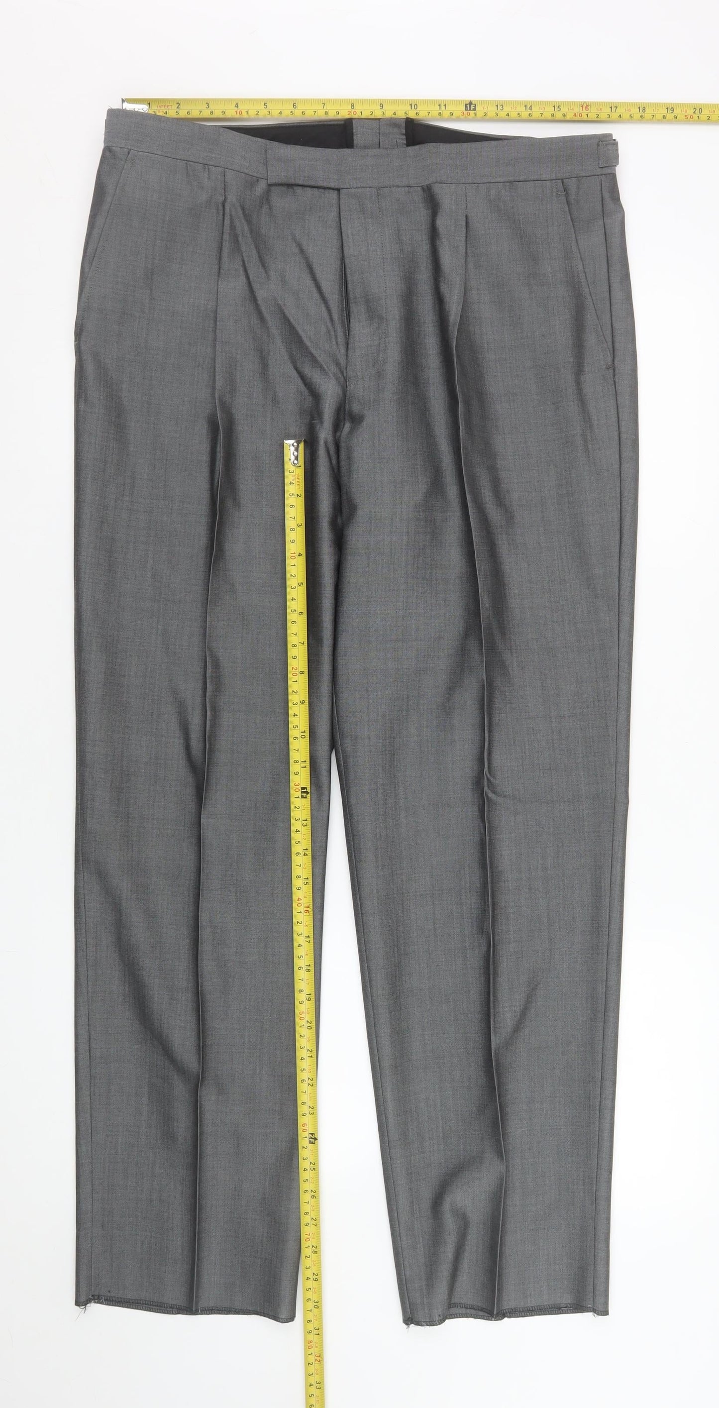 Torre Men's Grey 36S Wool Blend Pleated Dress Pants Trousers