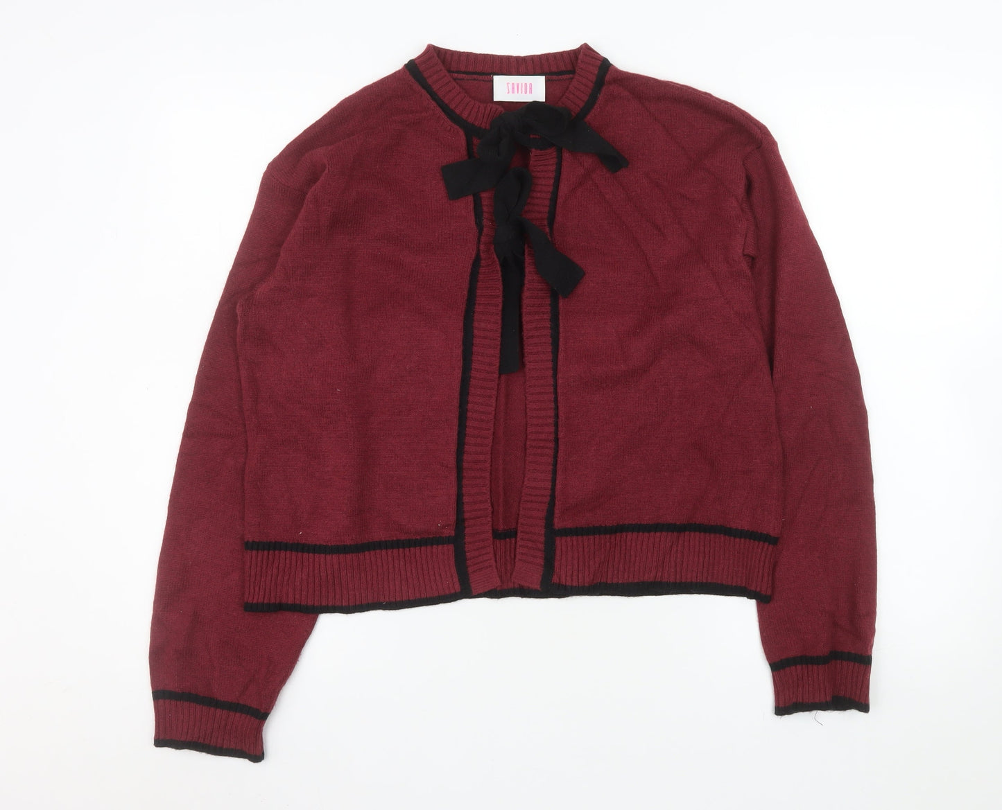 Savida Women Red Bow Trim Knit Cardigan Size 14