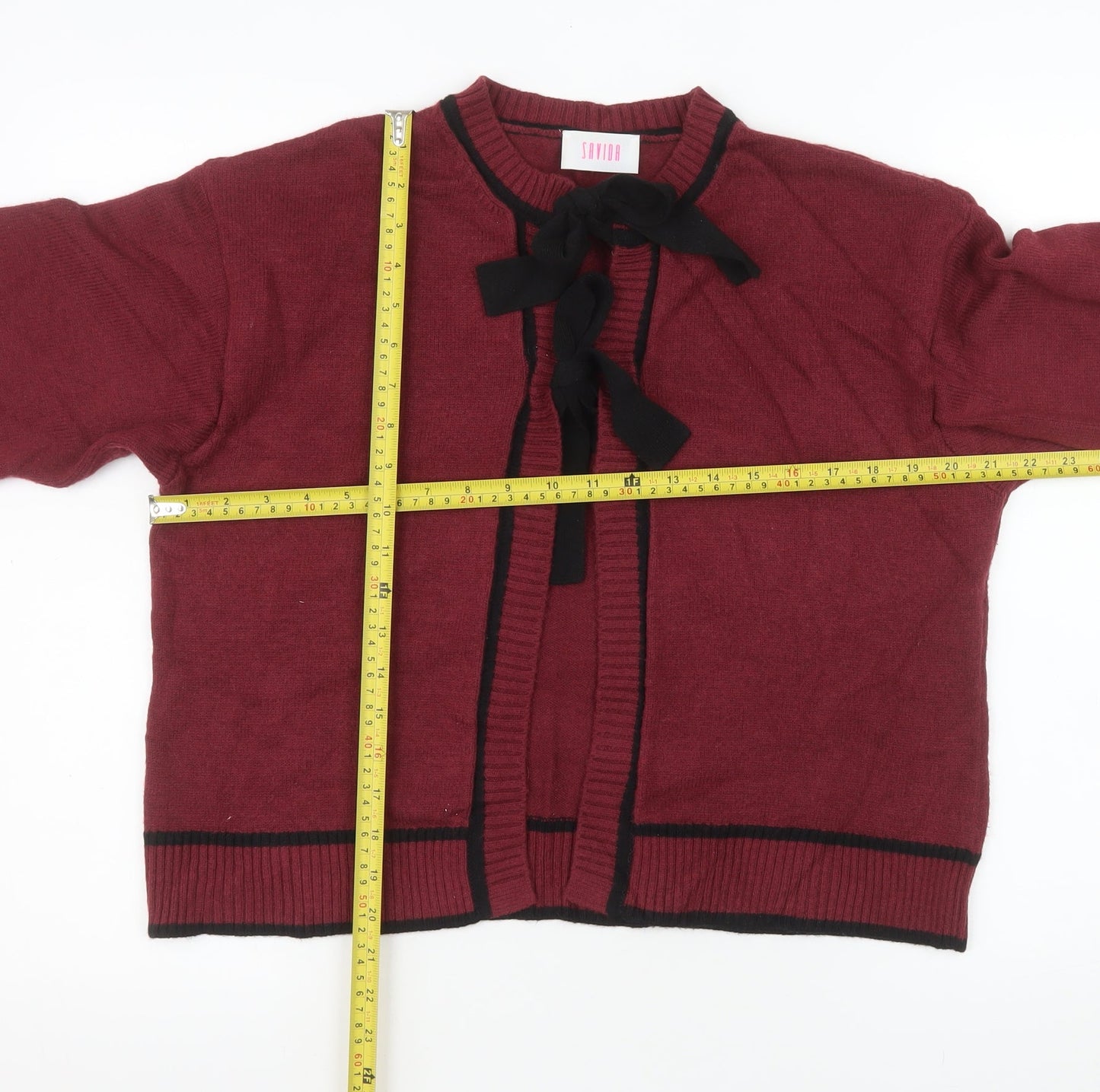 Savida Women Red Bow Trim Knit Cardigan Size 14