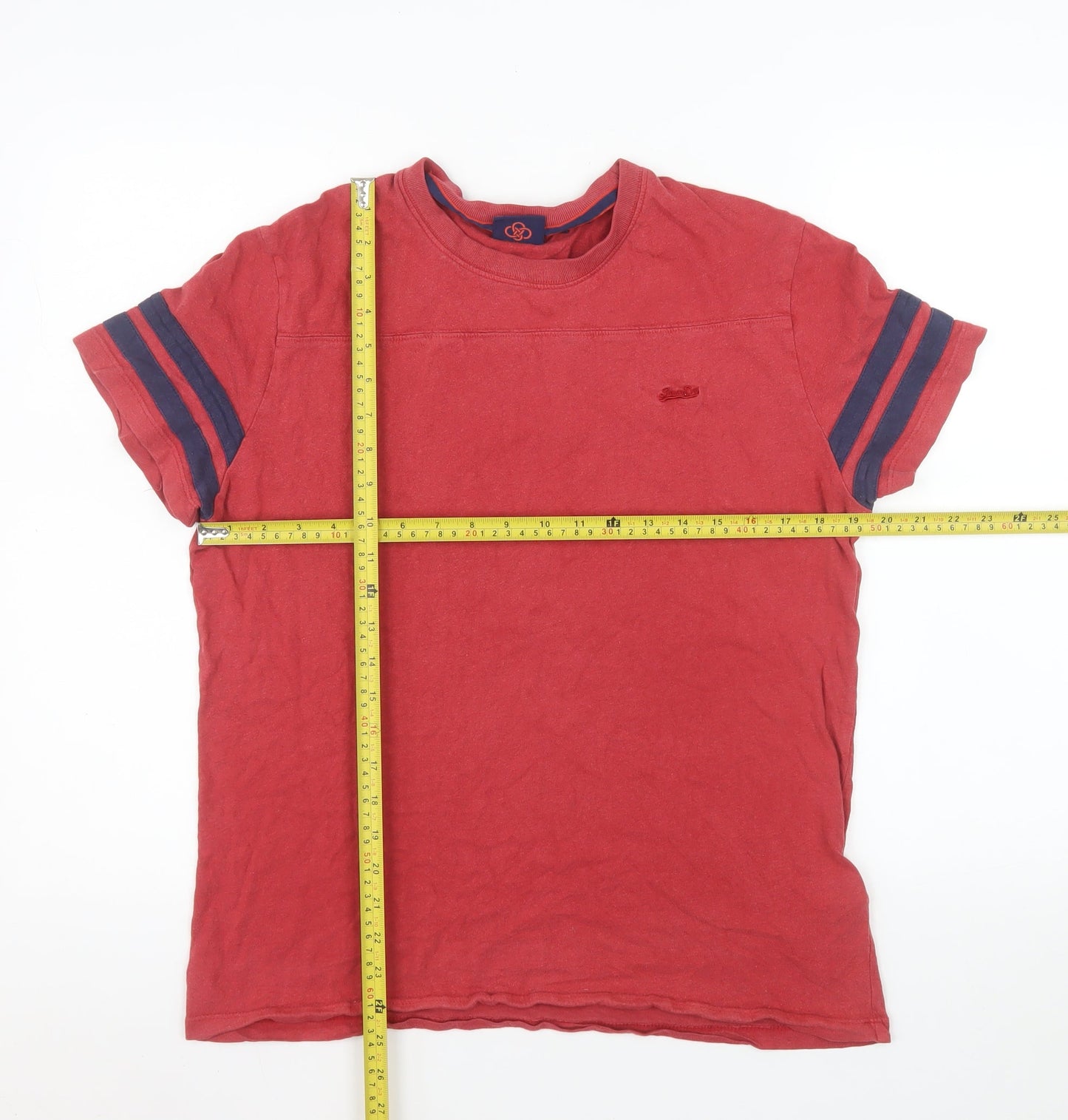 Superdry Men Red Organic Cotton Crew Neck Short Sleeve T-Shirt Size L