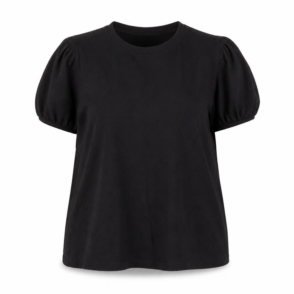 Dunnes Women's Black Cotton Puff Sleeve T-Shirt Size L