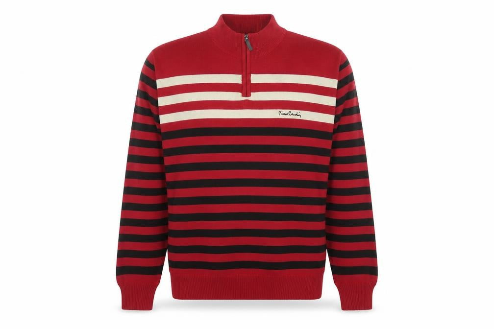 Pierre Cardin Men's Red Striped 1/2 Zip Sweatshirt Size L