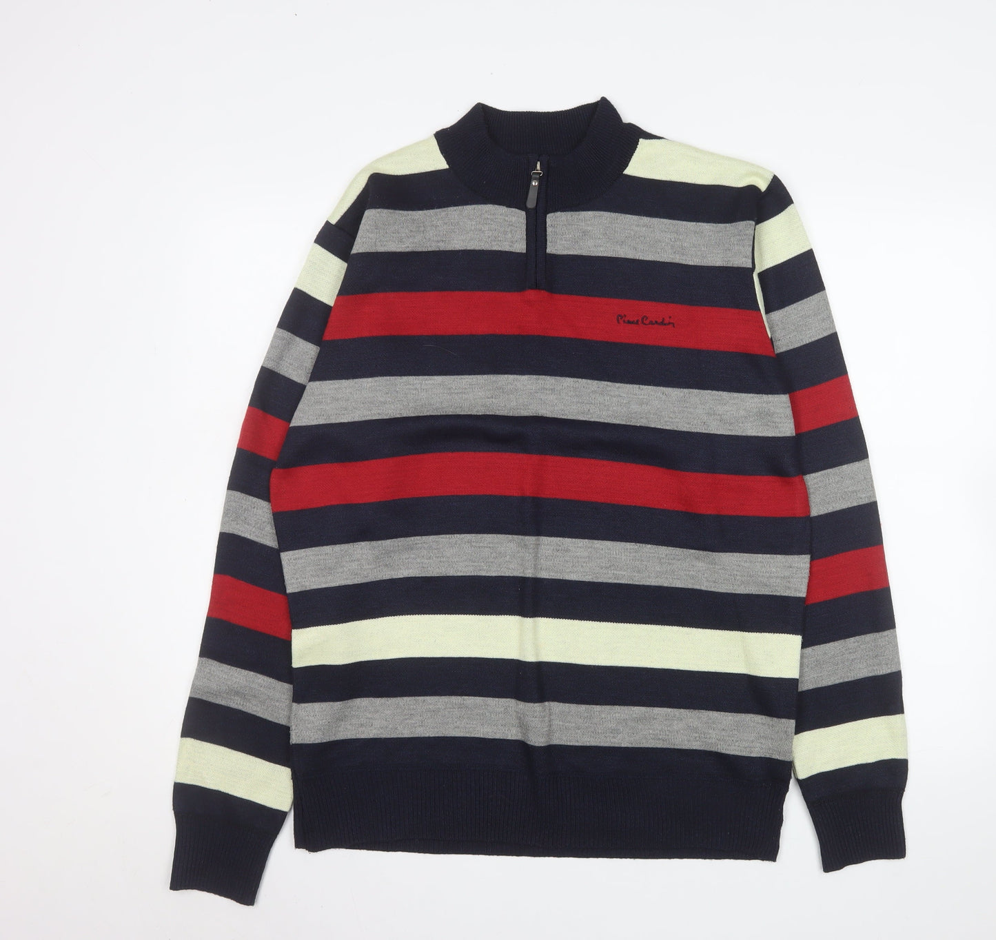 Pierre Cardin Men's Multicoloured Stripe 1/2 Zip Mock Neck Sweatshirt L
