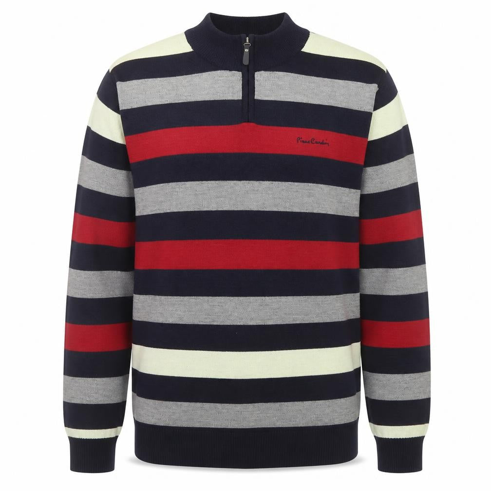 Pierre Cardin Men's Multicoloured Stripe 1/2 Zip Mock Neck Sweatshirt L