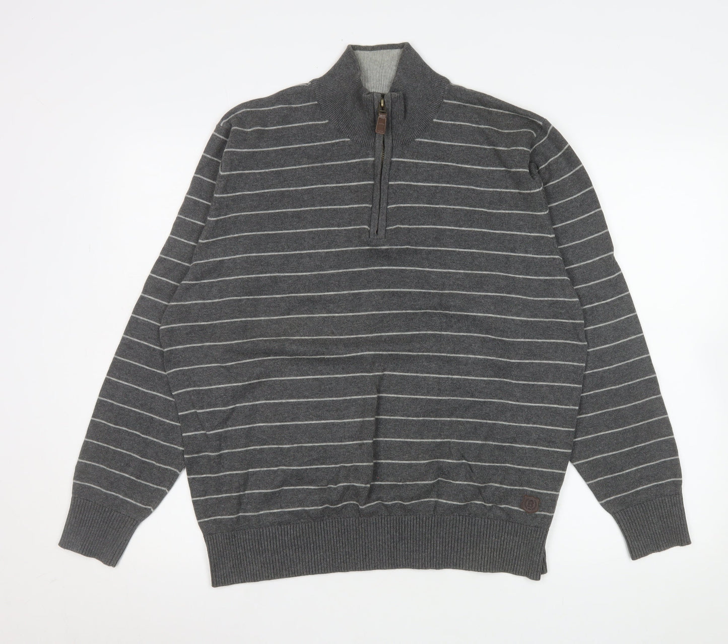 Marks and Spencer Men’s Grey Striped 1/4 Zip Pullover Sweatshirt Size L