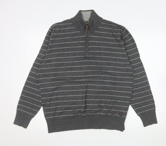 Marks and Spencer Men’s Grey Striped 1/4 Zip Pullover Sweatshirt Size L