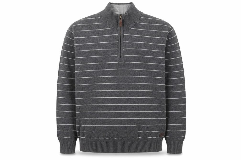 Marks & Spencer Men’s Grey Striped 1/4 Zip Pullover Sweatshirt Size L